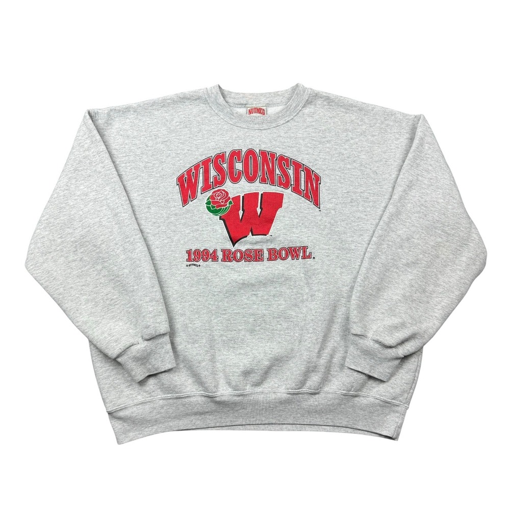 Vtg 90s Wisconsin Rose Bowl Crewneck Sweatshirt Men XL Gray College Sport Nutmeg